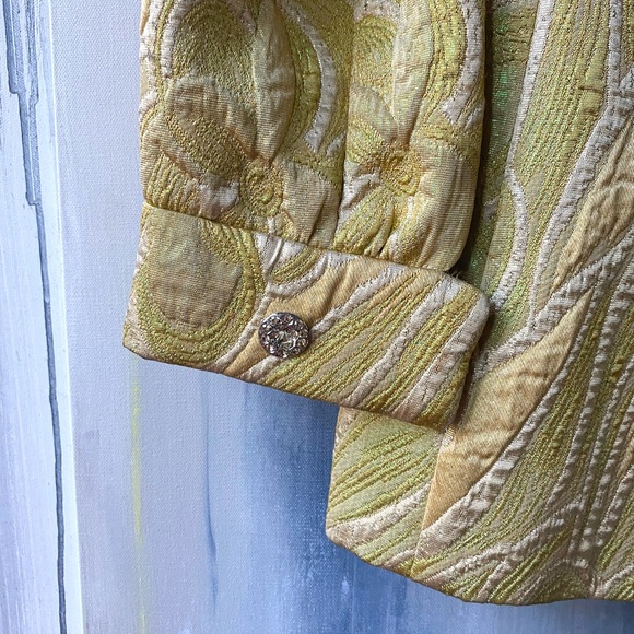 VINTAGE 60s/70s Yellow Brocade Floral Tapestry Jacket Blazer Coat - Picture 6 of 7